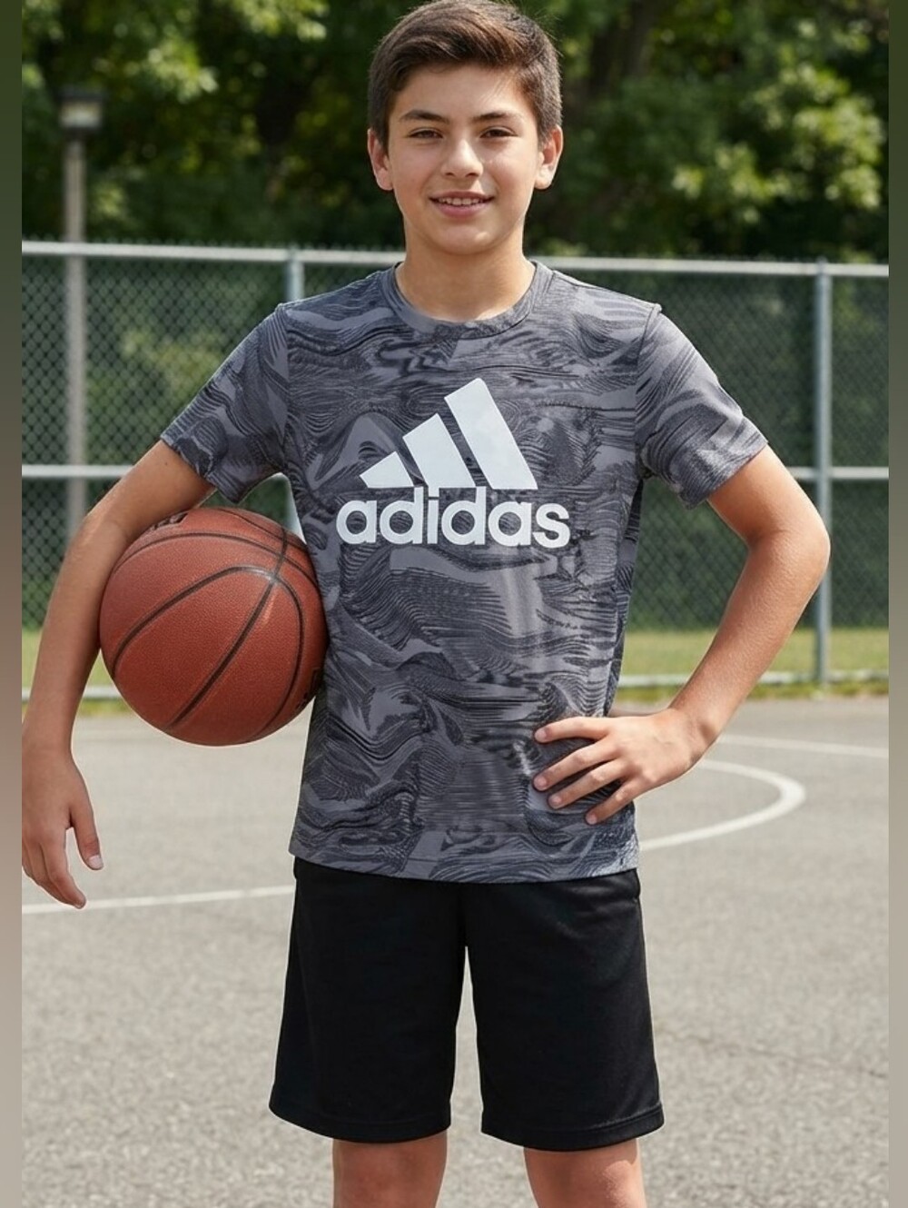 Adidas Youth Boys T-Shirt Size 14 Camo Swirl Print Athletic Performance Tee EUC